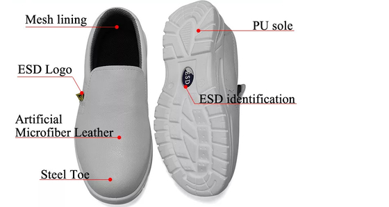 クリーンルームESDの反静的な靴の鋼鉄つま先の通気性の安全靴