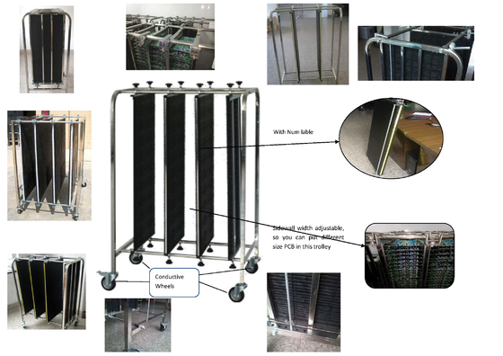 調節可能なESD PCB SMTの貯蔵のトロリーEletronic帯電防止巻き枠の貯蔵のカートを扱って下さい