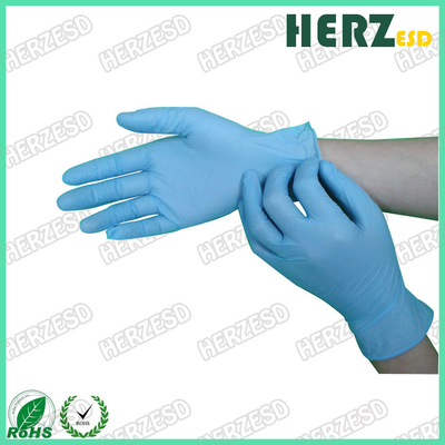 粉の自由で青いニトリルの使い捨て可能な手袋、指はESDの安全なニトリルの手袋に点を打ちました