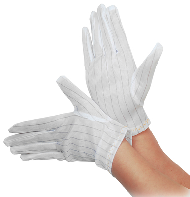 安全白い帯電防止縞ポリエステルESD仕事の手袋のクリーンルームの電子産業