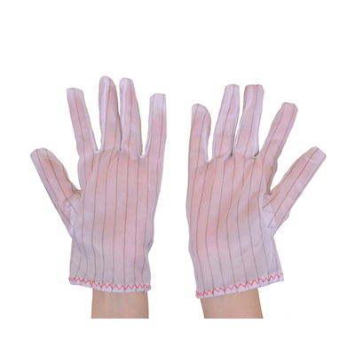 安全白い帯電防止縞ポリエステルESD仕事の手袋のクリーンルームの電子産業