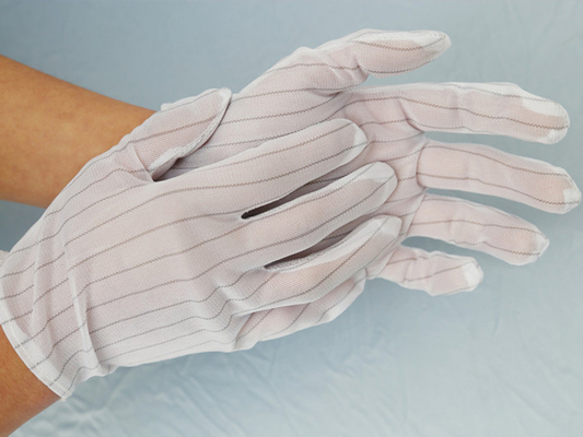 100%のポリエステル クリーンルームESDの布の手袋の二重側面の縞