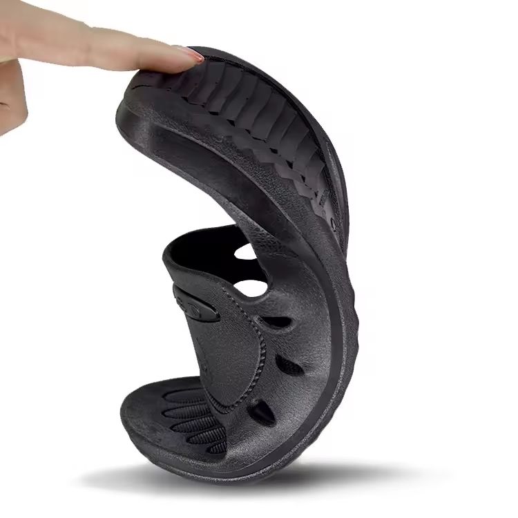 工場ESD 抗静的 SPU スリッパ 黒 6穴クリーンルーム ワークショップ 安全 快適 防滑